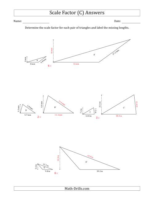 The Determine the Scale Factor Between Two Triangles and Determine the Missing Lengths (Whole Number Scale Factors) (C) Math Worksheet Page 2
