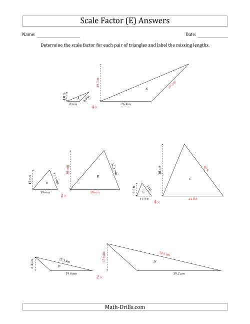 The Determine the Scale Factor Between Two Triangles and Determine the Missing Lengths (Whole Number Scale Factors) (E) Math Worksheet Page 2