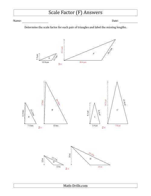 The Determine the Scale Factor Between Two Triangles and Determine the Missing Lengths (Whole Number Scale Factors) (F) Math Worksheet Page 2