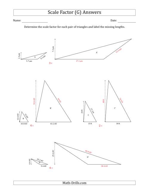 The Determine the Scale Factor Between Two Triangles and Determine the Missing Lengths (Whole Number Scale Factors) (G) Math Worksheet Page 2