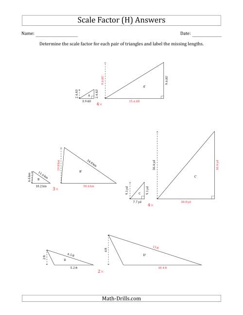 The Determine the Scale Factor Between Two Triangles and Determine the Missing Lengths (Whole Number Scale Factors) (H) Math Worksheet Page 2