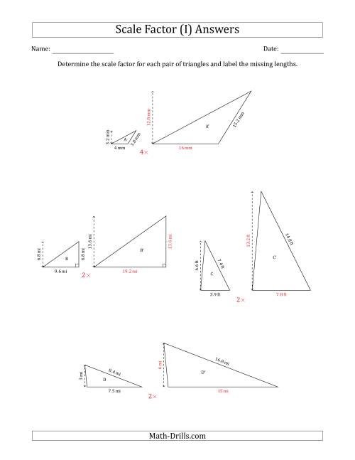 The Determine the Scale Factor Between Two Triangles and Determine the Missing Lengths (Whole Number Scale Factors) (I) Math Worksheet Page 2