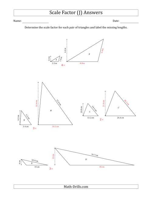 The Determine the Scale Factor Between Two Triangles and Determine the Missing Lengths (Whole Number Scale Factors) (J) Math Worksheet Page 2