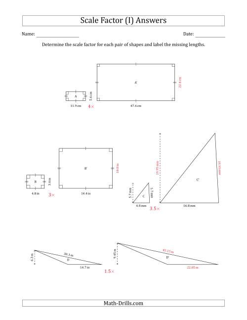 The Determine the Scale Factor Between Two Shapes and Determine the Missing Lengths (Scale Factors in Intervals of 0.5) (I) Math Worksheet Page 2