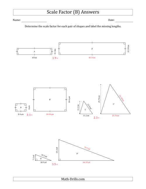 The Determine the Scale Factor Between Two Shapes and Determine the Missing Lengths (Scale Factors in Intervals of 0.1) (B) Math Worksheet Page 2