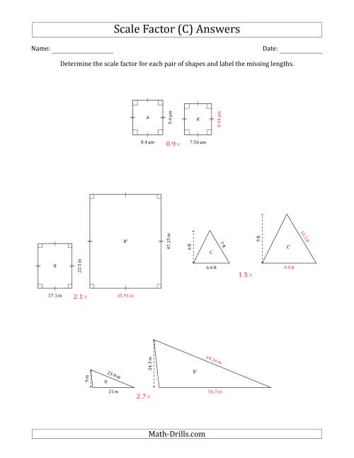 The Determine the Scale Factor Between Two Shapes and Determine the Missing Lengths (Scale Factors in Intervals of 0.1) (C) Math Worksheet Page 2