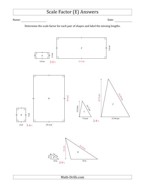 The Determine the Scale Factor Between Two Shapes and Determine the Missing Lengths (Scale Factors in Intervals of 0.1) (E) Math Worksheet Page 2