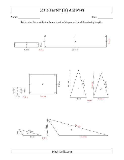 The Determine the Scale Factor Between Two Shapes and Determine the Missing Lengths (Scale Factors in Intervals of 0.1) (H) Math Worksheet Page 2