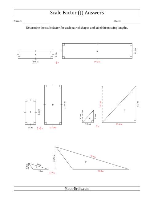 The Determine the Scale Factor Between Two Shapes and Determine the Missing Lengths (Scale Factors in Intervals of 0.1) (J) Math Worksheet Page 2