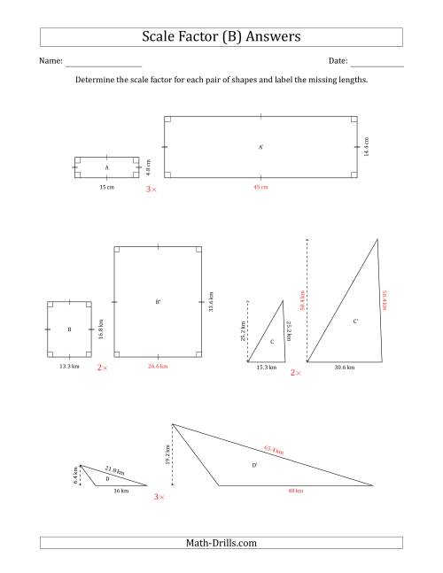 The Determine the Scale Factor Between Two Shapes and Determine the Missing Lengths (Whole Number Scale Factors) (B) Math Worksheet Page 2