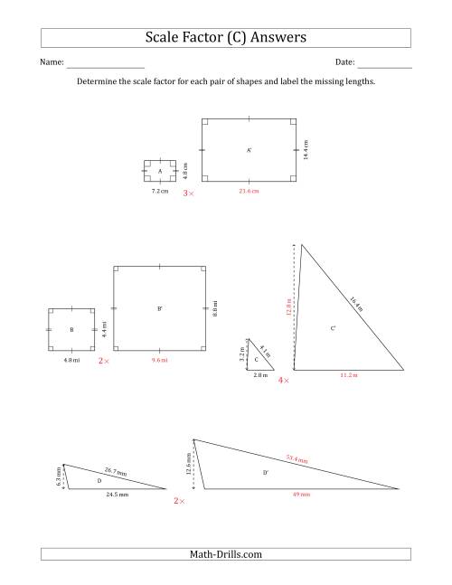 The Determine the Scale Factor Between Two Shapes and Determine the Missing Lengths (Whole Number Scale Factors) (C) Math Worksheet Page 2