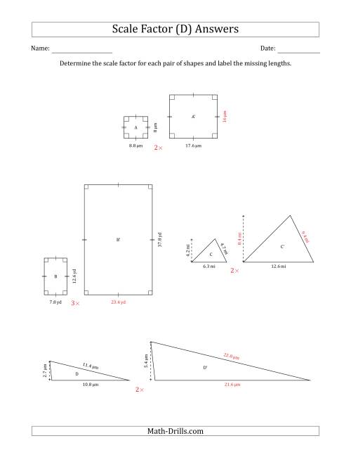 The Determine the Scale Factor Between Two Shapes and Determine the Missing Lengths (Whole Number Scale Factors) (D) Math Worksheet Page 2