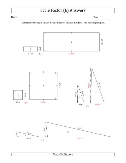 The Determine the Scale Factor Between Two Shapes and Determine the Missing Lengths (Whole Number Scale Factors) (E) Math Worksheet Page 2