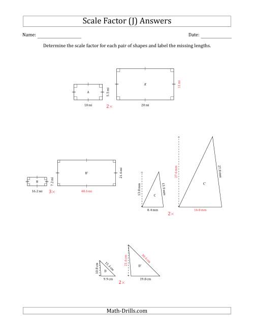 The Determine the Scale Factor Between Two Shapes and Determine the Missing Lengths (Whole Number Scale Factors) (J) Math Worksheet Page 2