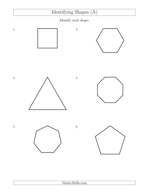 The Identifying Shapes (A) Math Worksheet