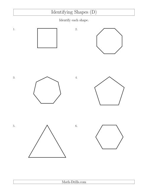 The Identifying Shapes (D) Math Worksheet