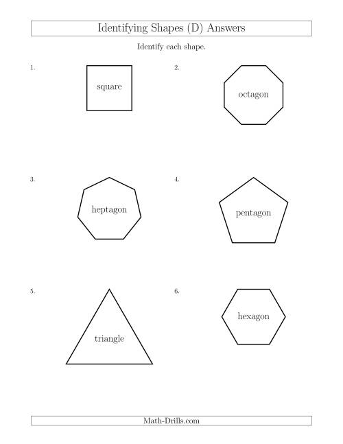 The Identifying Shapes (D) Math Worksheet Page 2