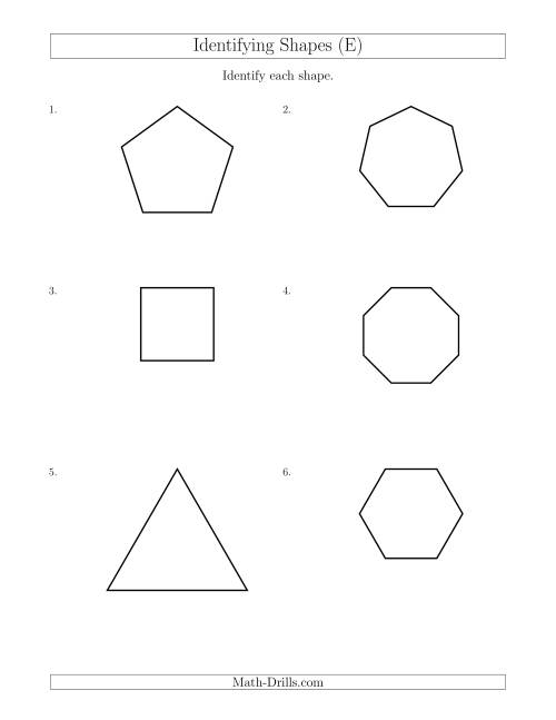 The Identifying Shapes (E) Math Worksheet
