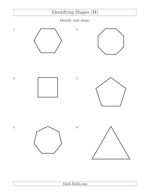 The Identifying Shapes (H) Math Worksheet