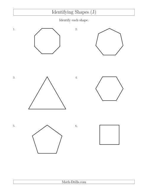 The Identifying Shapes (J) Math Worksheet