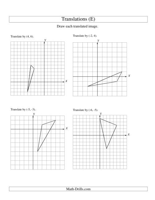 The Translation of 3 Vertices up to 6 Units (E) Math Worksheet