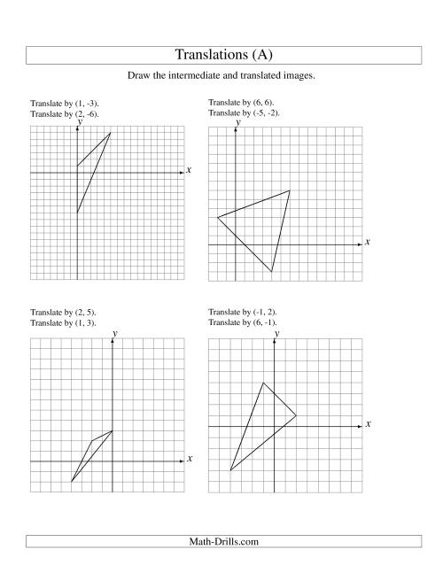 The Two-Step Translation of 3 Vertices up to 6 Units (All) Math Worksheet