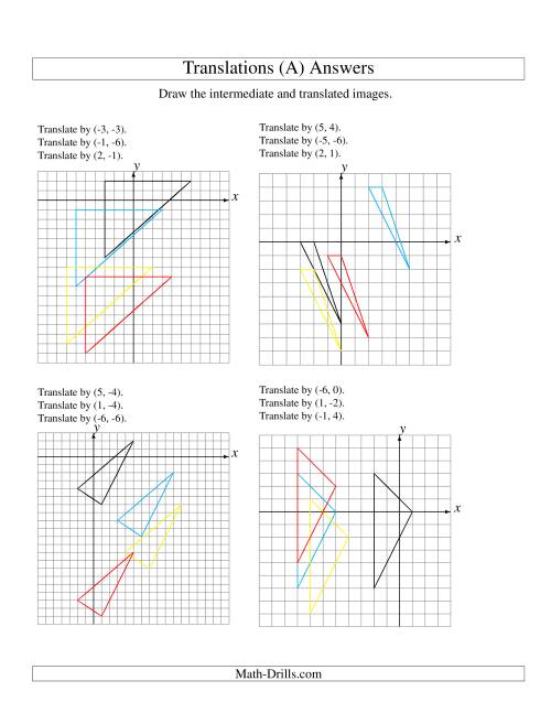 The Three-Step Translation of 3 Vertices up to 6 Units (A) Math Worksheet Page 2
