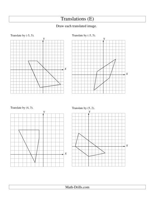 The Translation of 4 Vertices up to 6 Units (E) Math Worksheet