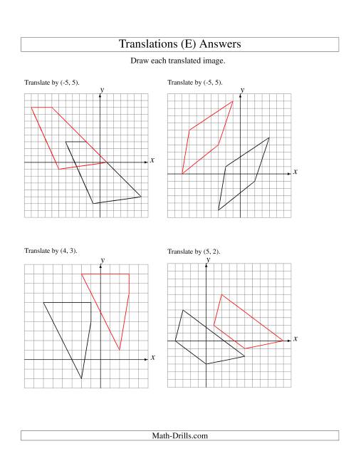 The Translation of 4 Vertices up to 6 Units (E) Math Worksheet Page 2