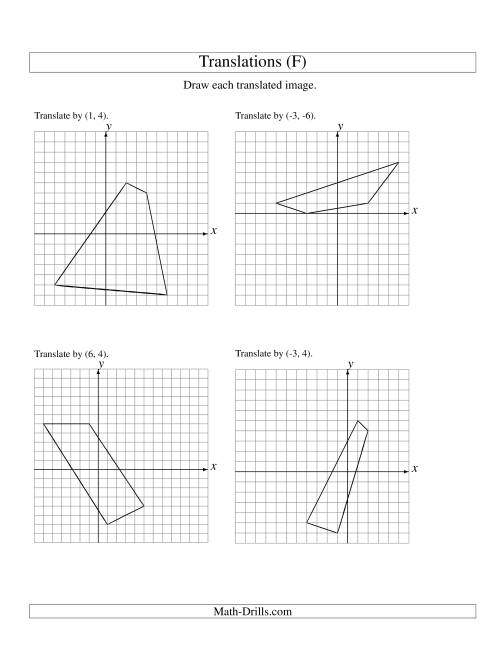 The Translation of 4 Vertices up to 6 Units (F) Math Worksheet