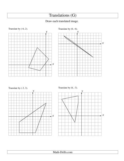 The Translation of 4 Vertices up to 6 Units (G) Math Worksheet