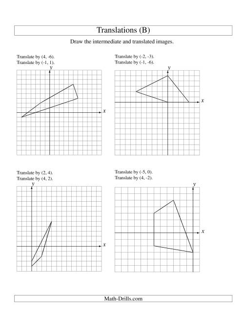The Two-Step Translation of 4 Vertices up to 6 Units (B) Math Worksheet