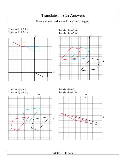 The Two-Step Translation of 4 Vertices up to 6 Units (D) Math Worksheet Page 2
