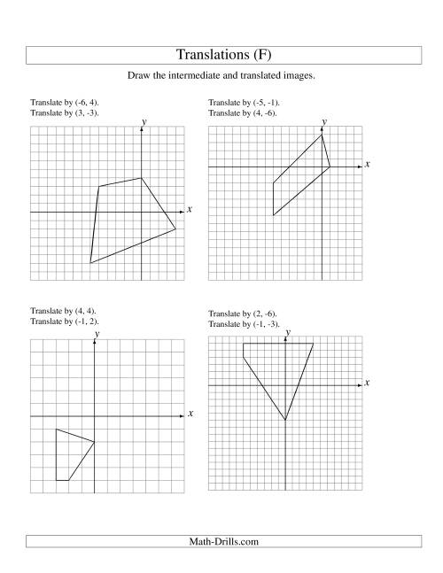 The Two-Step Translation of 4 Vertices up to 6 Units (F) Math Worksheet