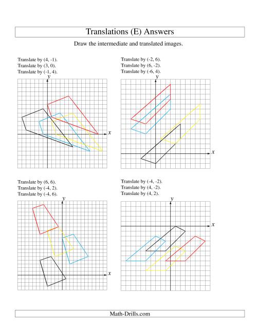 The Three-Step Translation of 4 Vertices up to 6 Units (E) Math Worksheet Page 2