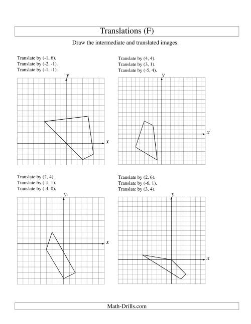 The Three-Step Translation of 4 Vertices up to 6 Units (F) Math Worksheet