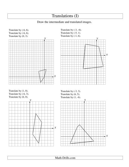 The Three-Step Translation of 4 Vertices up to 6 Units (I) Math Worksheet