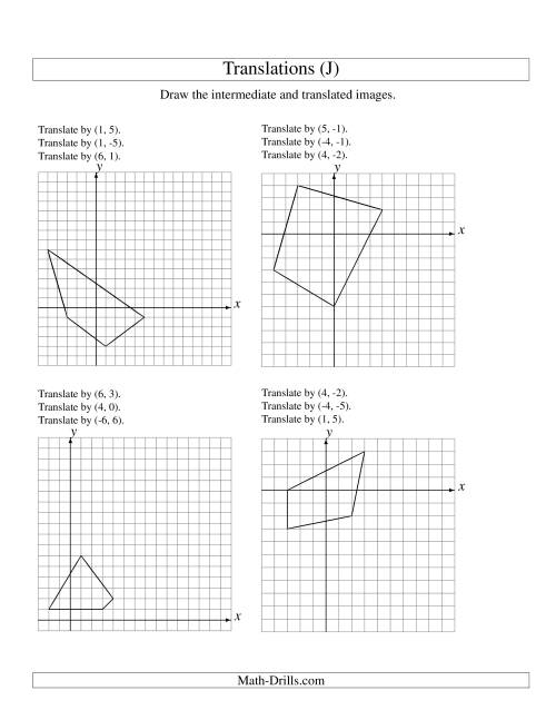 The Three-Step Translation of 4 Vertices up to 6 Units (J) Math Worksheet