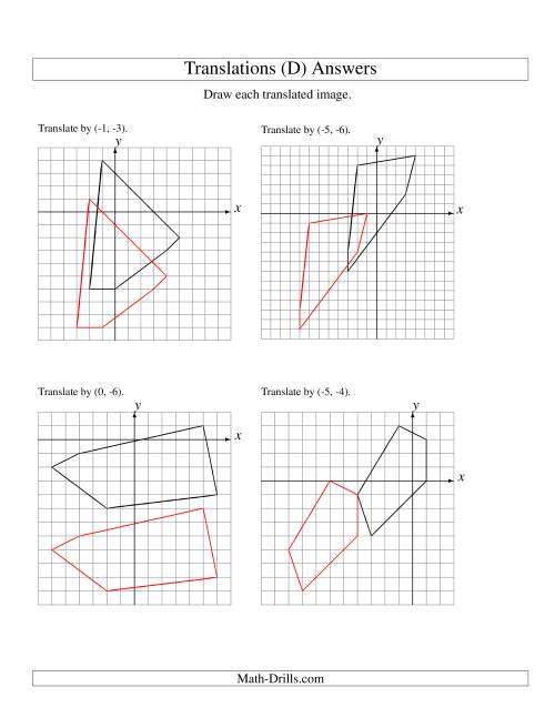 The Translation of 5 Vertices up to 6 Units (D) Math Worksheet Page 2