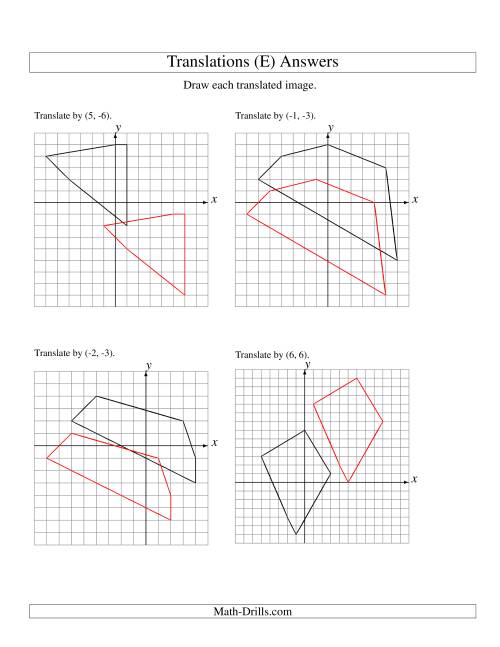 The Translation of 5 Vertices up to 6 Units (E) Math Worksheet Page 2