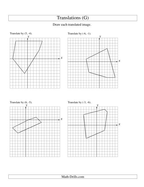 The Translation of 5 Vertices up to 6 Units (G) Math Worksheet
