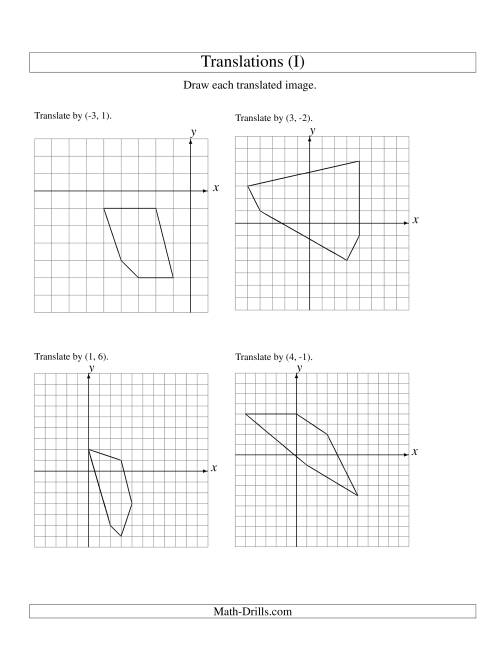 The Translation of 5 Vertices up to 6 Units (I) Math Worksheet