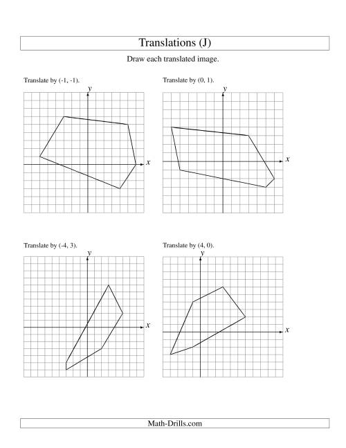 The Translation of 5 Vertices up to 6 Units (J) Math Worksheet