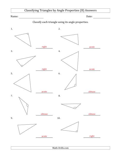 The Classifying Triangles by Angle Properties (Marks Included on Question Page) (B) Math Worksheet Page 2