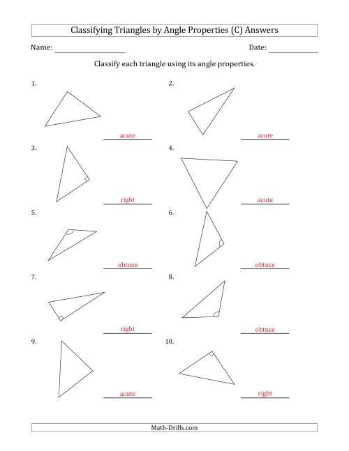 The Classifying Triangles by Angle Properties (Marks Included on Question Page) (C) Math Worksheet Page 2