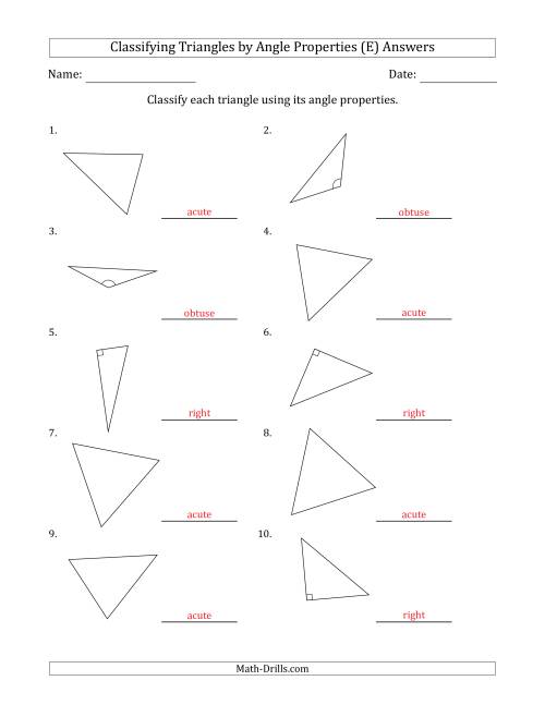 The Classifying Triangles by Angle Properties (Marks Included on Question Page) (E) Math Worksheet Page 2