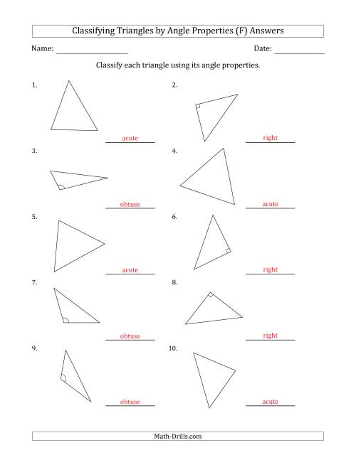 The Classifying Triangles by Angle Properties (Marks Included on Question Page) (F) Math Worksheet Page 2