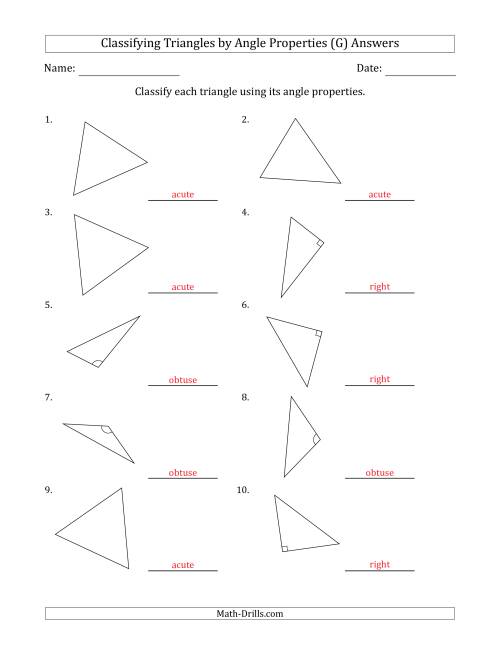 The Classifying Triangles by Angle Properties (Marks Included on Question Page) (G) Math Worksheet Page 2