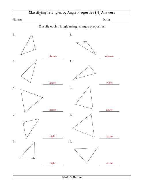The Classifying Triangles by Angle Properties (Marks Included on Question Page) (H) Math Worksheet Page 2