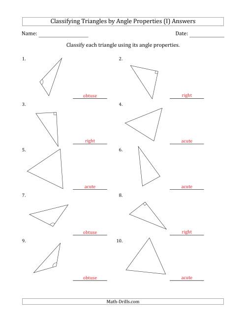 The Classifying Triangles by Angle Properties (Marks Included on Question Page) (I) Math Worksheet Page 2